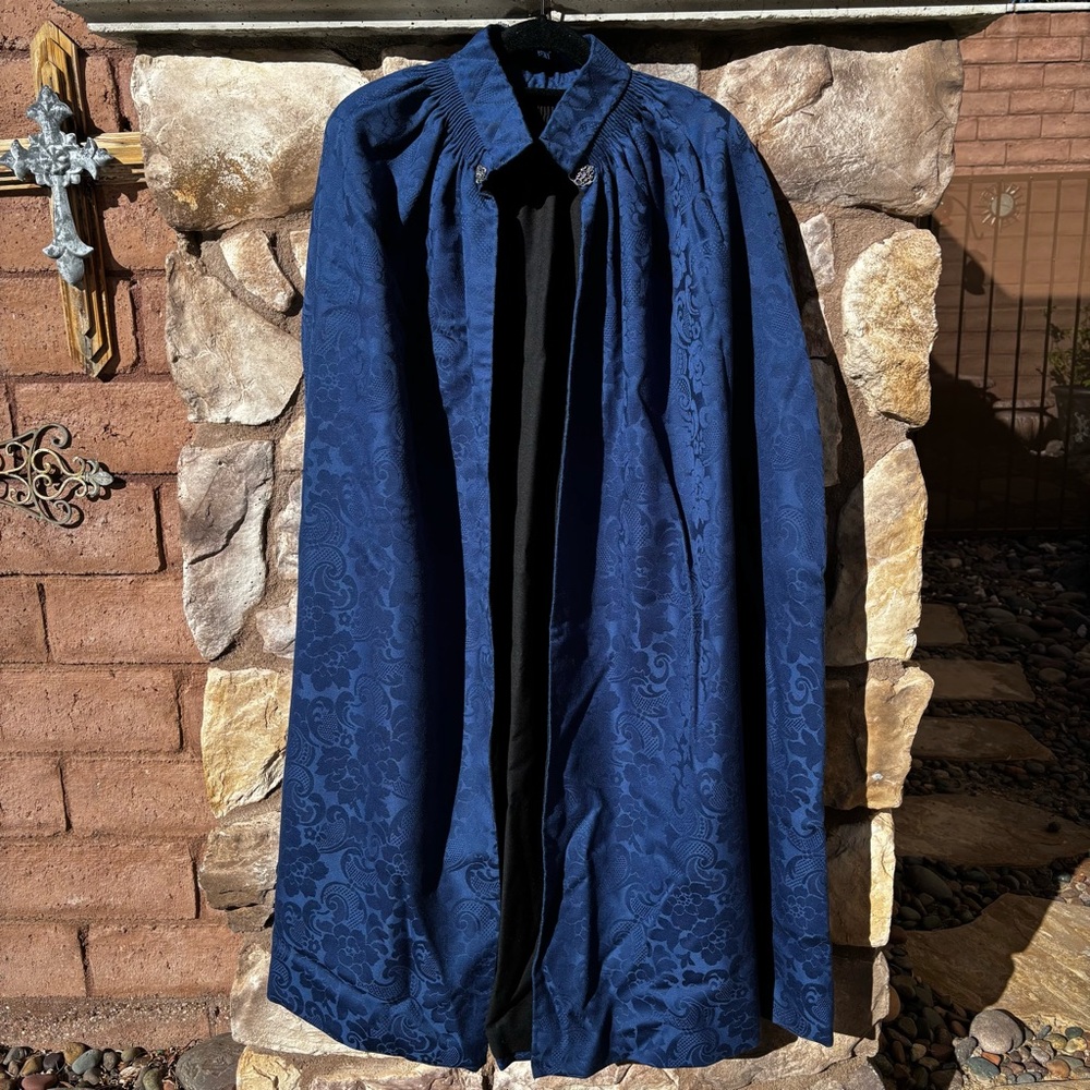 Norsk Husflid Blue Brocade Cloak Cape Women’s One Size Norwegian Long Length
